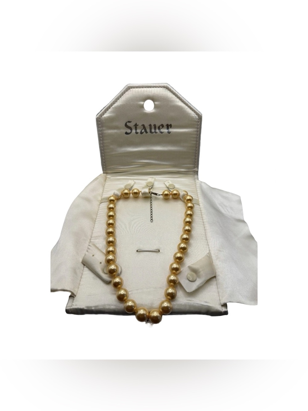 Stauer Australian Pacific Golden Pearl Necklace 12mm Bead 18" Strand Case